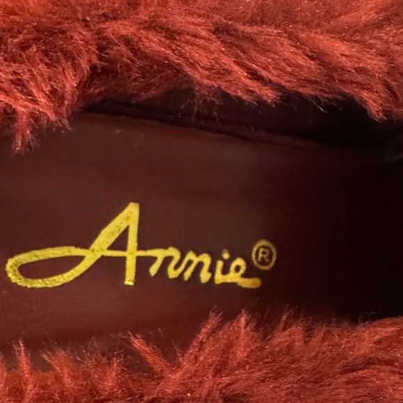 Annie Wine Red Faux Fur Trim Mules - Picture 7 of 9